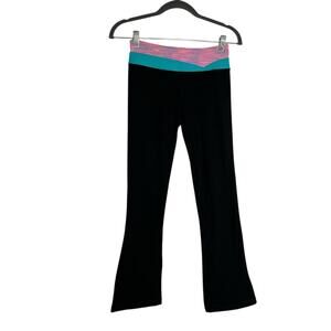 Ivivva Lululemon Girls Black Pink Teal Elastic Waist Flare Leggings Sz 12 Youth